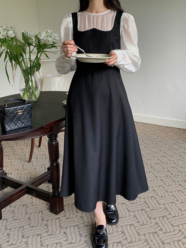 Autumn is new!【NEW OPEN】Korean style temperament age-reducing fake two-piece waist dress RL80153# ZXX