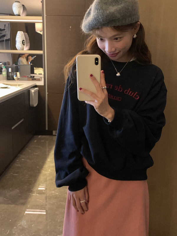 【LOVELY/SHMILY】Round Neck Letter Contrast Color Pullover Sweater Sweater Z1661