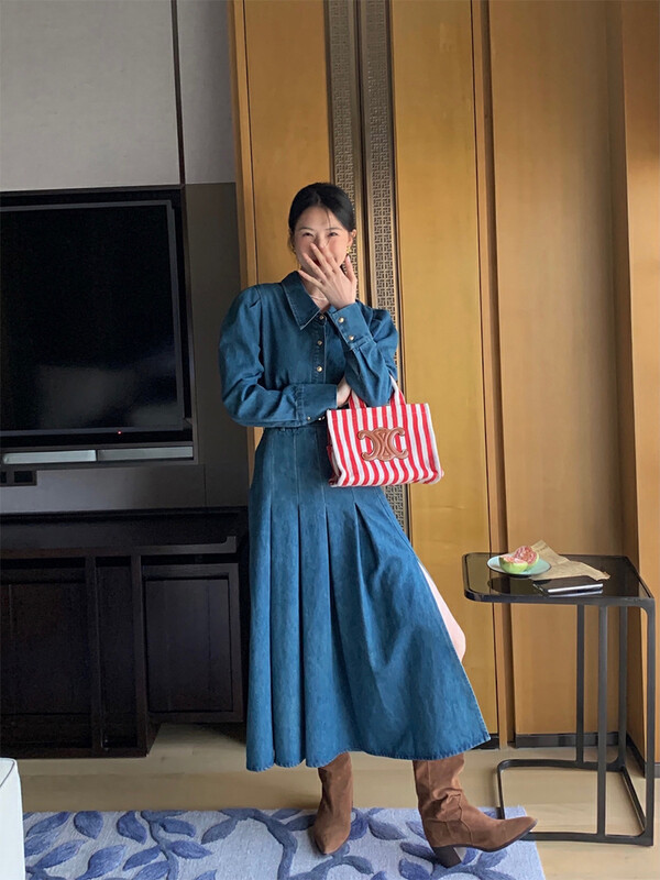 【NEW OPEN】Korean style fashion denim jacket + pleated slim skirt suit (without belt) CZ80251# ZXX