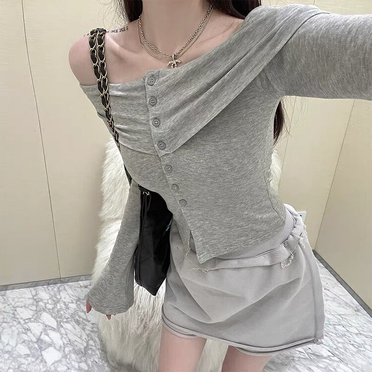 Autumn is new! [Amanda] Pure desire to slim down a word-neck short shirt 8805# PCZ