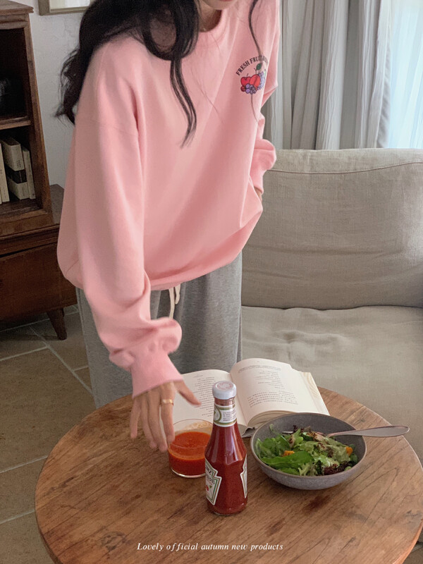 Original price 55.27! [LOVELY/SHMILY] Casual Versatile Fruit Print Casual Pullover Sweater Sweater Z1252-1# FHX