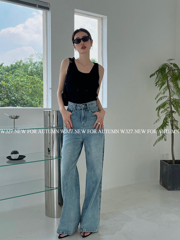 【W327.】Early autumn wash three-dimensional cut high waist flared jeans 5005# CQW