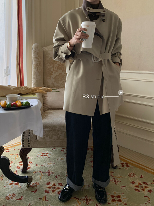 New in autumn! [RS] Design color matching mid-length trench coat (with belt) KL0006# FHX