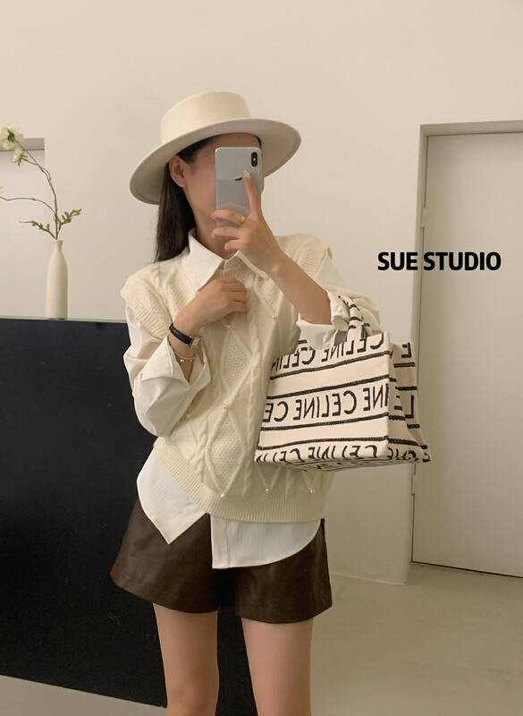 Autumn is new! [SUE STUDIO] solid color twist bead design vest (without shirt) 9818# ZJY
