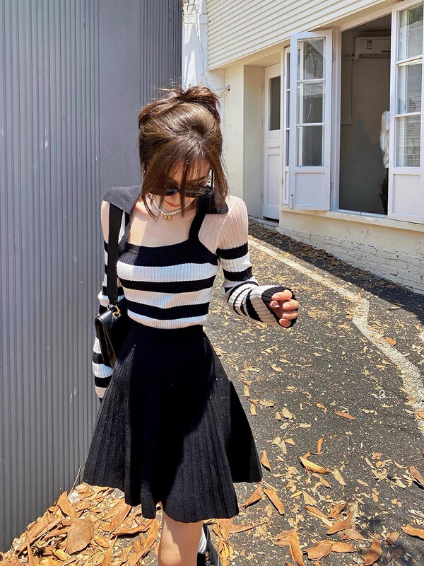 New in autumn! [Amanda] Design waist striped shirt 5230# PCZ
