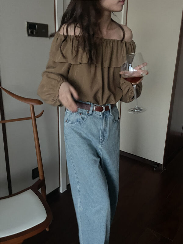 New in early autumn! [TN] Can one-shoulder ruffled sweet shirt C2114# CLS