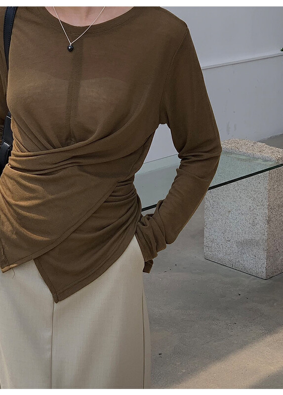 [THE MIND] Round neck side single buttoned long-sleeved T-shirt wool 61127