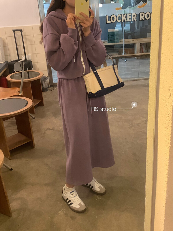 New in autumn! [RS] hooded sweater + comfortable skirt two-piece suit KL0052# FHX