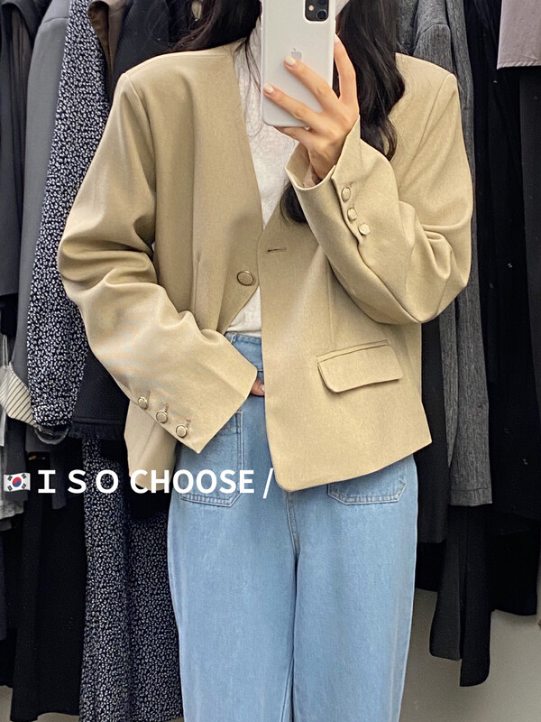 [ISO Korean] Korean V-neck design loose and versatile commuter suit 66559# HJY