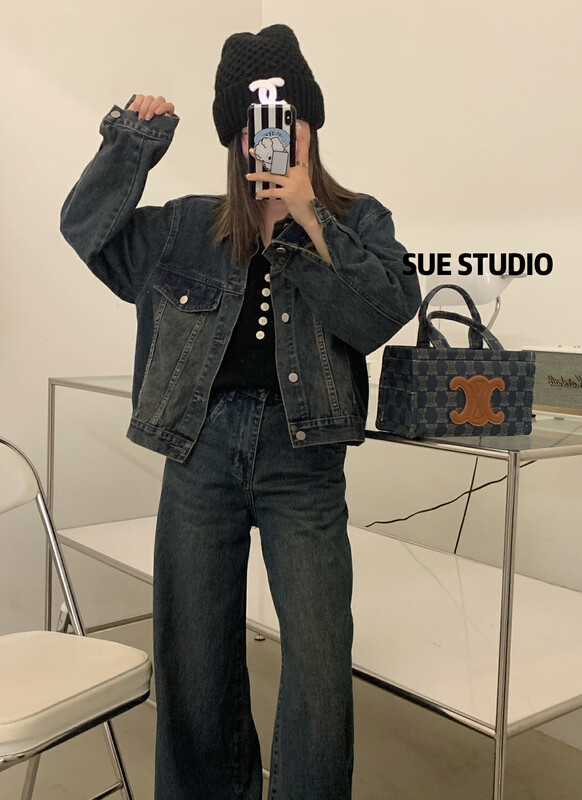 Autumn is new! [SUE STUDIO] Retro color thickened version of buttoned denim jacket 8371# ZJY