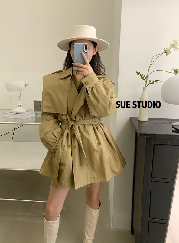 New in autumn!【SUE STUDIO】Fashion solid color all-match windbreaker (with waist rope) N55510# ZJY