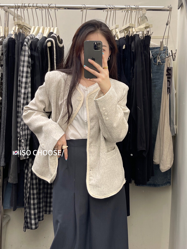 Autumn is new! [ISO Korean] round neck edging temperament short coat 3297# HJY