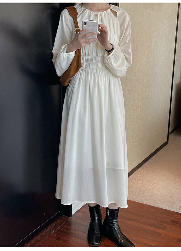 【THE MIND】Round Neck Loose Casual Tencel Dress 61069