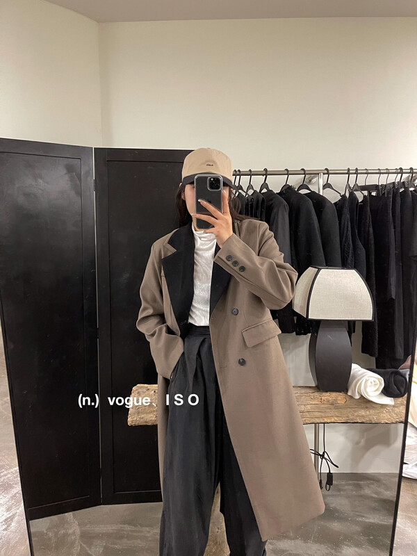 New in autumn! [ISO Korean] chic woolen loose windbreaker 66599# HJY