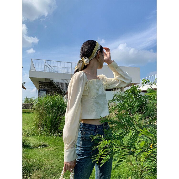New in early autumn! [NEW OPEN] French temperament puff sleeves square collar short shirt FY80053# ZXX
