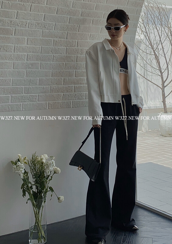 【W327.】Early Autumn Korean Style Contrast Color Drawstring Elastic Waist Slim Casual Pants 57027# CQW
