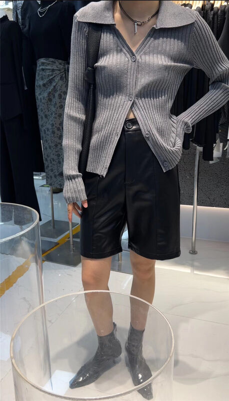 New in autumn! [Semi-plain] lapel solid color slim knitted cardigan L1068# ZJY