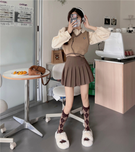 Real shot special offer does not reduce autumn and winter pleated skirt women's short skirt high waist mid-length large size a-line skirt with lining
