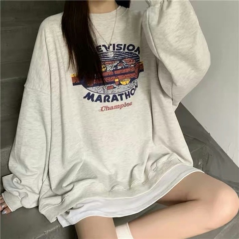 Harajuku BF plus velvet thick pullover round neck sweater female student salt loose top autumn and winter coat lazy wind