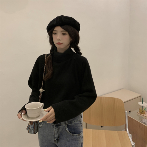 Real shot Double-sided German velvet thickened brushed loose turtleneck T-shirt women's solid color bottoming shirt autumn and winter all-match inside