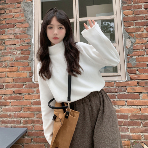 Real shot Double-sided German velvet thickened brushed loose turtleneck T-shirt women's solid color bottoming shirt autumn and winter all-match inside