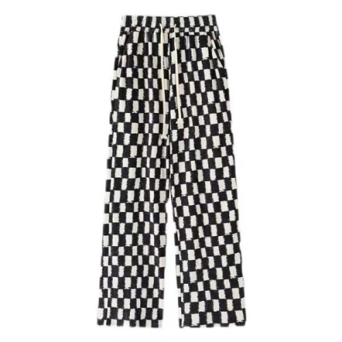 Official map Chenille 3D velvet checkerboard wide-leg pants women's spring and autumn high waist casual mopping straight pants plaid trousers