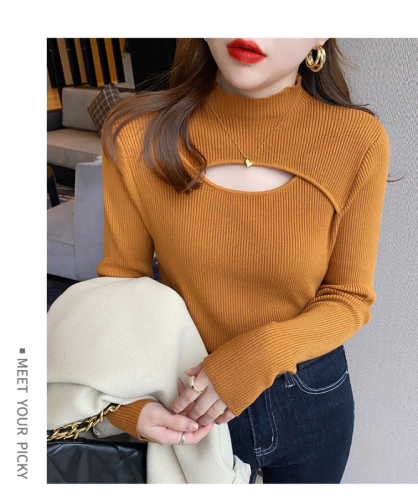 Bottoming shirt women's winter foreign style inner top spring and autumn 2022 new design sense niche hollow knitted sweater sweater