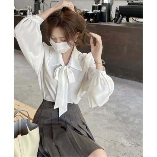 Bow-knot shirt women's design sense niche new spring and autumn chic high-end long-sleeved OL top