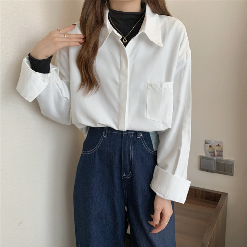 White long-sleeved shirt jacket women's spring and autumn Korean style loose shirt 2022 new small autumn inner top