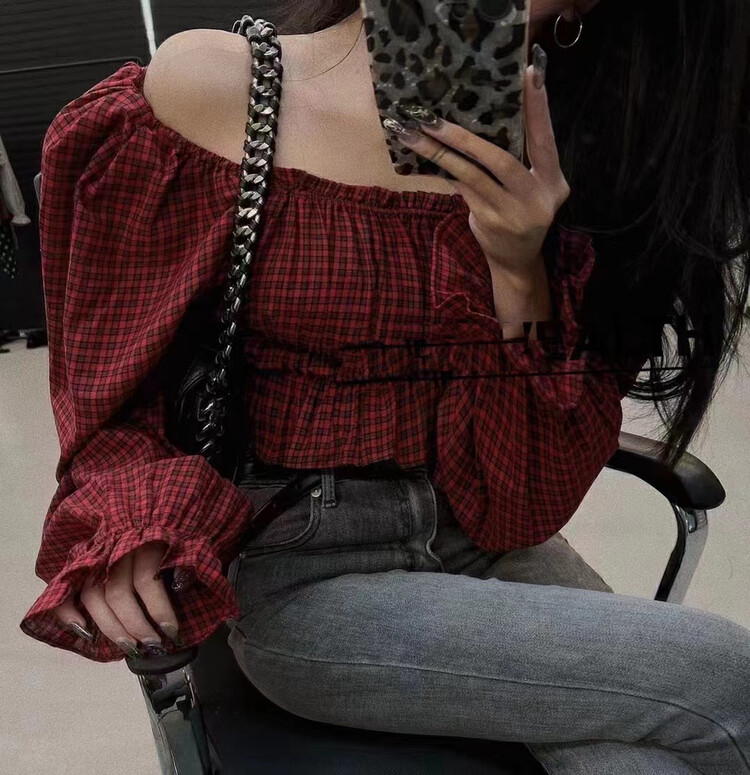 New in autumn! [Yan Zhen] Temperament square collar plaid short shirt 55652# PCZ