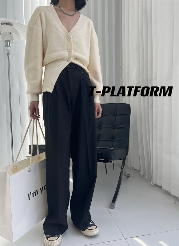 New in early autumn!【T-PLATFORM】Temperament loose texture trousers 2206# CQW