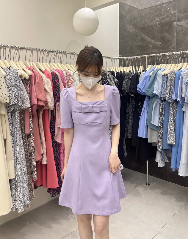 【UONE】Square neck puff sleeve French dress 98564# LSL