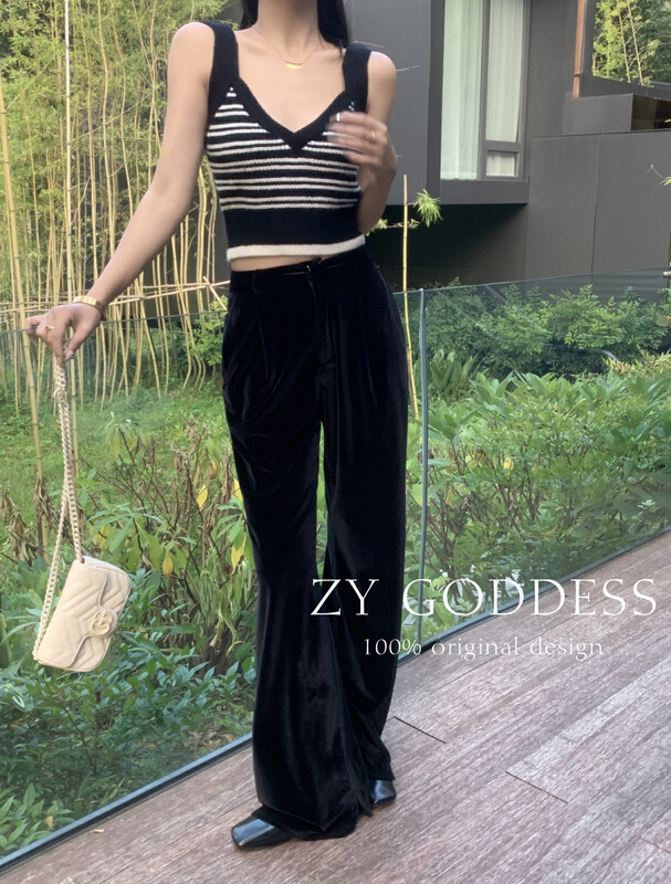 [ZY] Design arc slit mopping pants velvet wide-leg pants casual pants 28058