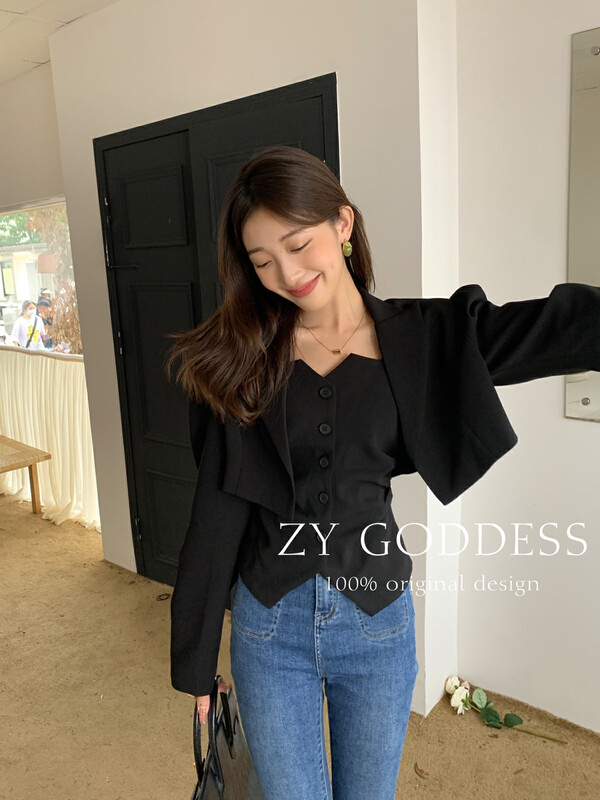 [ZY] Puff-sleeved short suit two-piece vest two-piece suit 18103