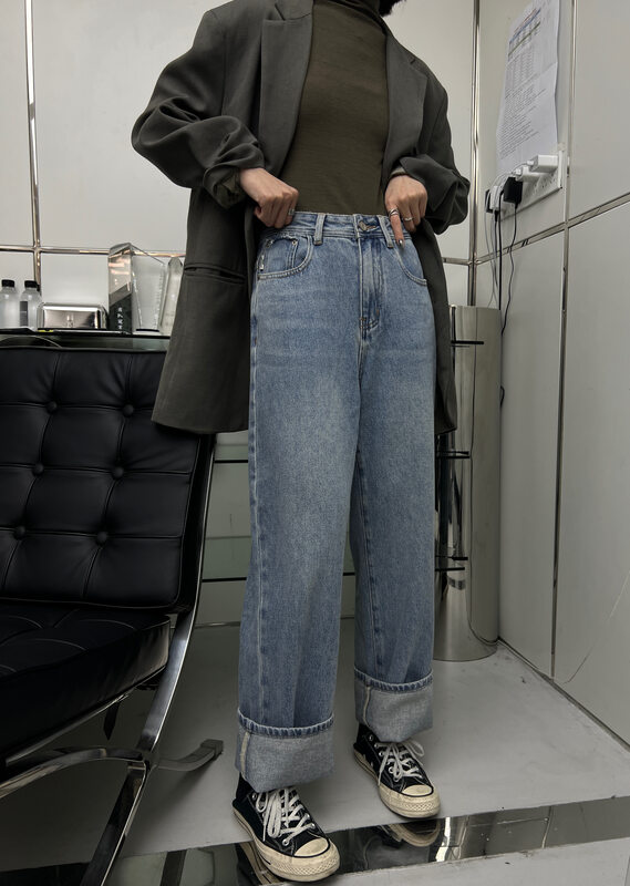 New in autumn!【T-PLATFORM】Simple casual loose jeans V8711# CQW
