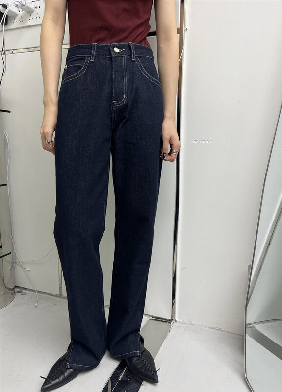New in autumn!【T-PLATFORM】Korean style straight-leg casual slimming jeans V8708# CQW