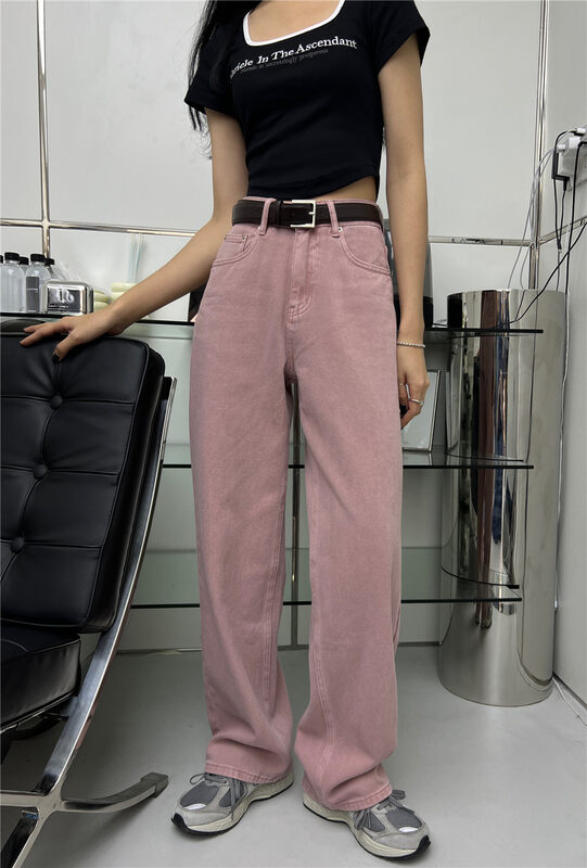 New in autumn!【T-PLATFORM】straight-leg loose wide-leg jeans (with belt) V8826# CQW