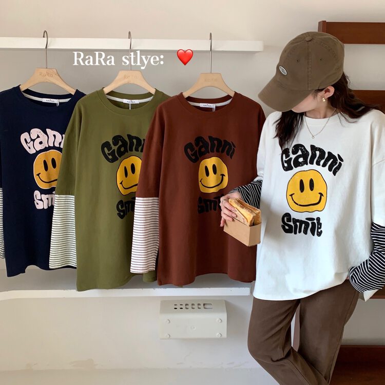 New in autumn! [RARA] Casual all-match smiley short-sleeved T-shirt 30336# LSL
