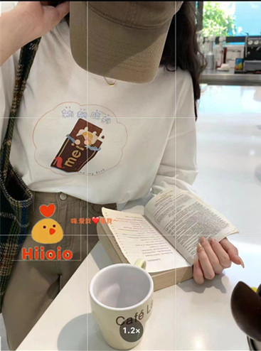 New in autumn!  【HIIOIO】Cartoon Chocolate Print Loose Long Sleeve T-Shirt 30302-15# LSL
