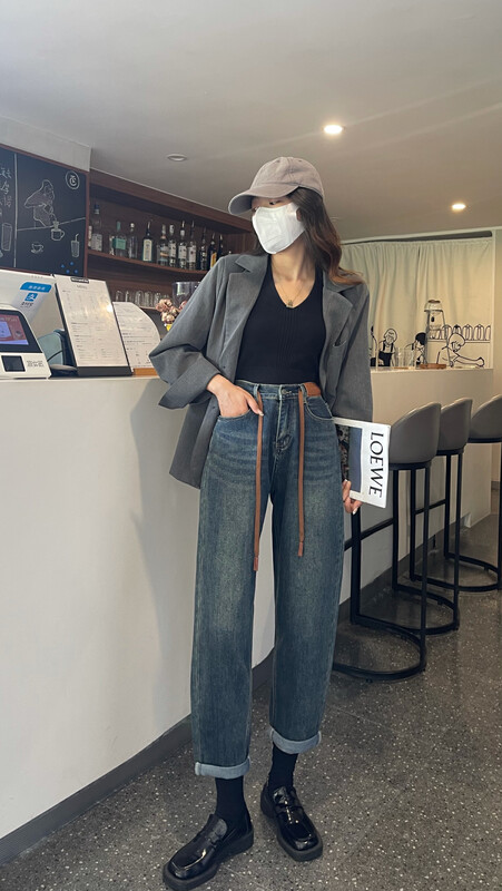 New in autumn! [Enxier] Korean version of the all-match thin drawstring elastic waist harem jeans K5298# FHX