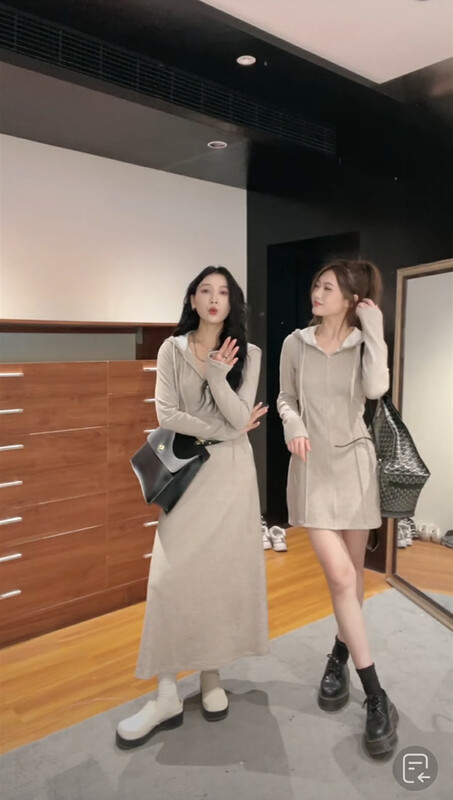 New in autumn!【L.L STUDIO】Korean zipper hooded sweater short dress 78129# PCZ