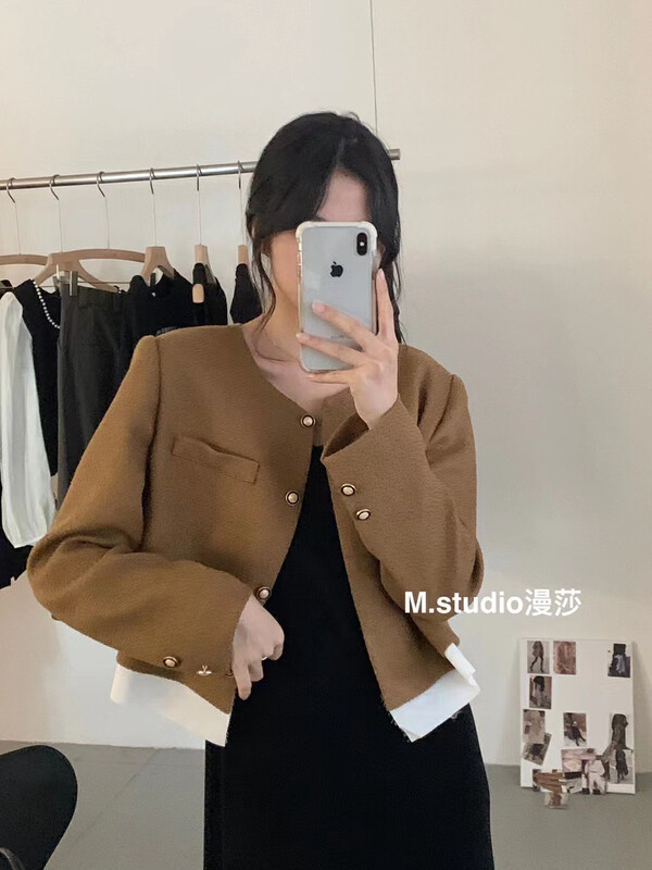 New in autumn! [MSTUDIO Mansha] French style small fragrance stitching hem design short coat c1113# HBX