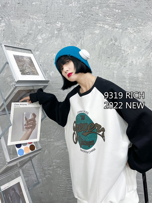 Original price 39.48! New for autumn! [9319] Round neck raglan sleeves printed sweater 99003# L