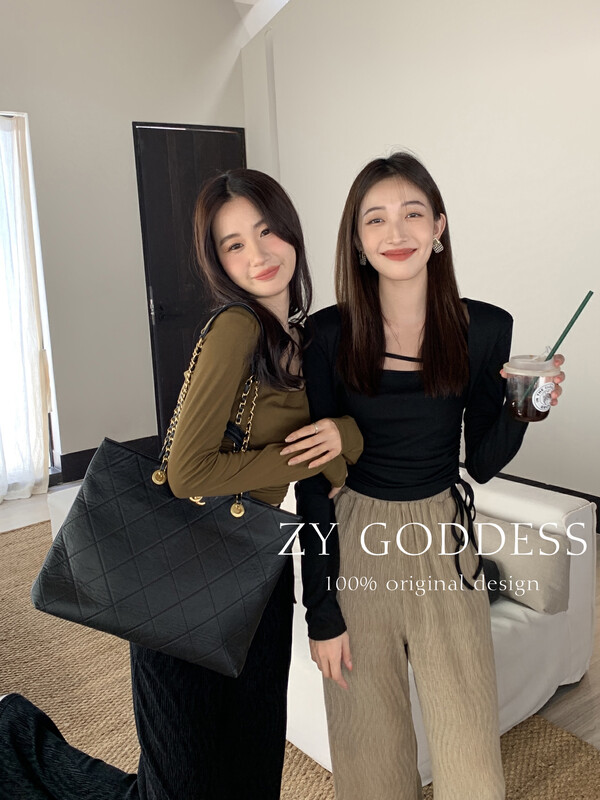 [ZY] Drawstring Slim Hot Girl Fake Two-Piece Knitted Long Sleeve Shirt (Stretch and Thin) 18135
