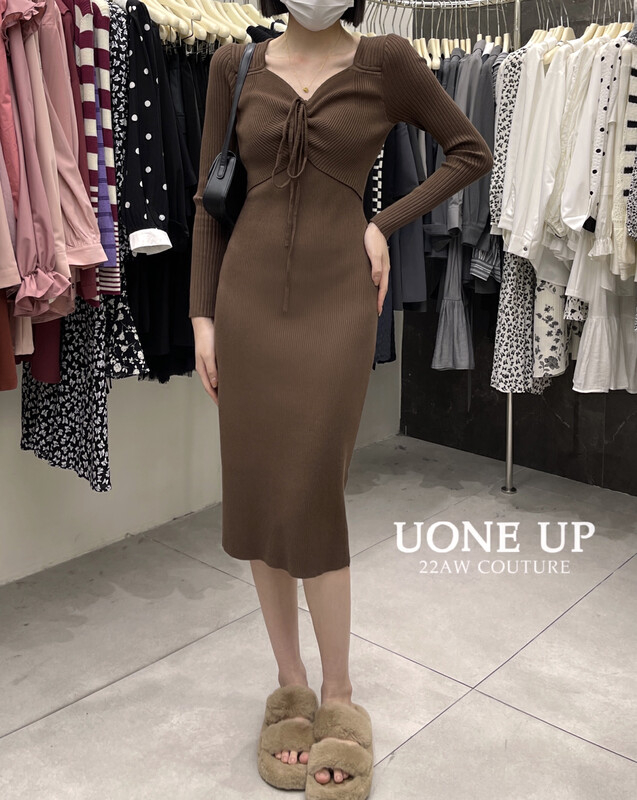 New in autumn!【UONE】French elegant slim knitted dress 82055# LSL