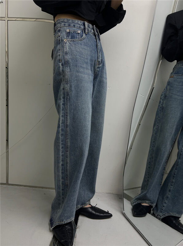 New in autumn!【T-PLATFORM】Korean loose wide-leg casual jeans V8611# CQW