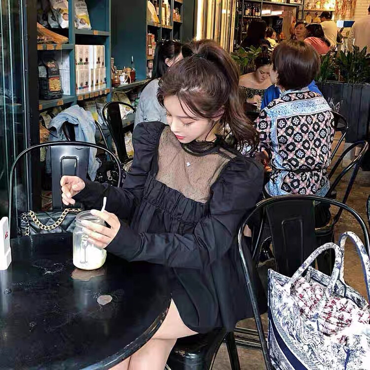New in autumn!【L.L STUDIO】Sweet and spicy lace mesh stand collar pullover shirt 78130# PCZ
