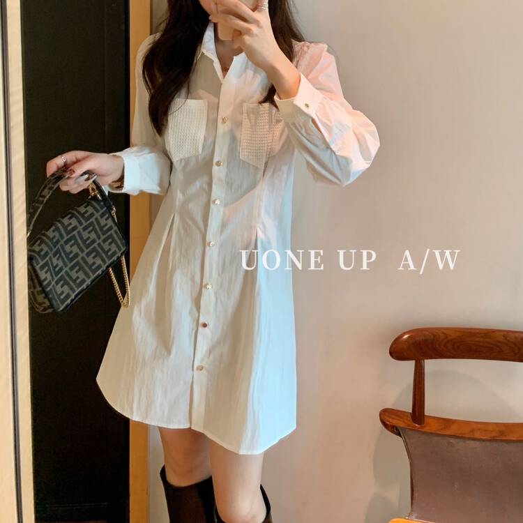 【UONE】Spliced ​​Design Long Sleeve Dress 97912# LSL