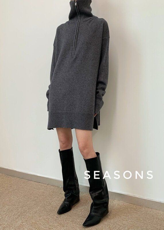 New in autumn! [SEASONS] Half turtleneck half zipper design comfortable loose warm sweater 8891# XJ
