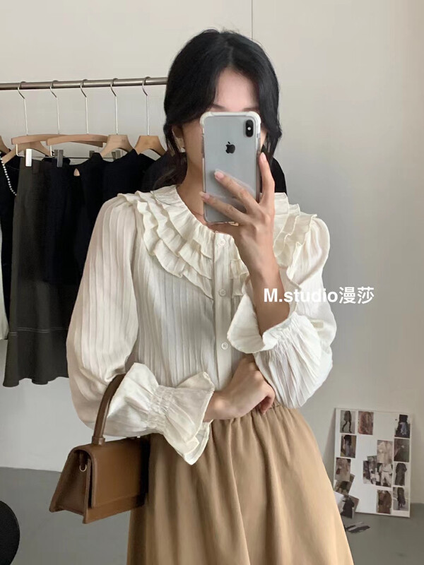 New in autumn! [MSTUDIO Mansha] Three-layer lotus leaf collar buttoned shirt c1097# HBX